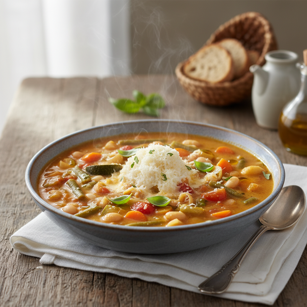 Photo de Recette de minestrone italien aux légumes et parmesan