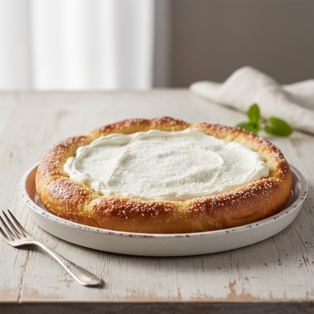 Photo de Recette de la tarte briochée à la crème fraîche et sucre
