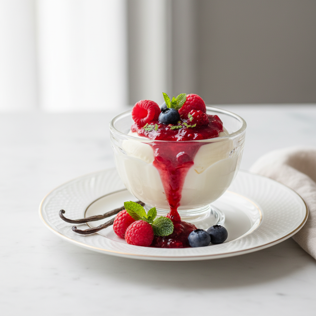 Photo de Recette de panna cotta fondante au coulis de fruits