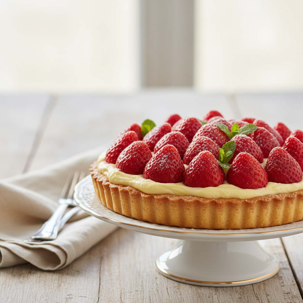 Photo de Recette de la tarte aux fraises à la crème pâtissière