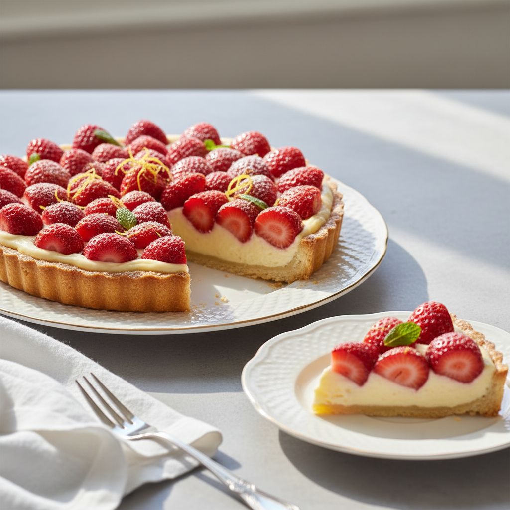 Photo de Recette de tarte aux fraises à la crème pâtissière onctueuse
