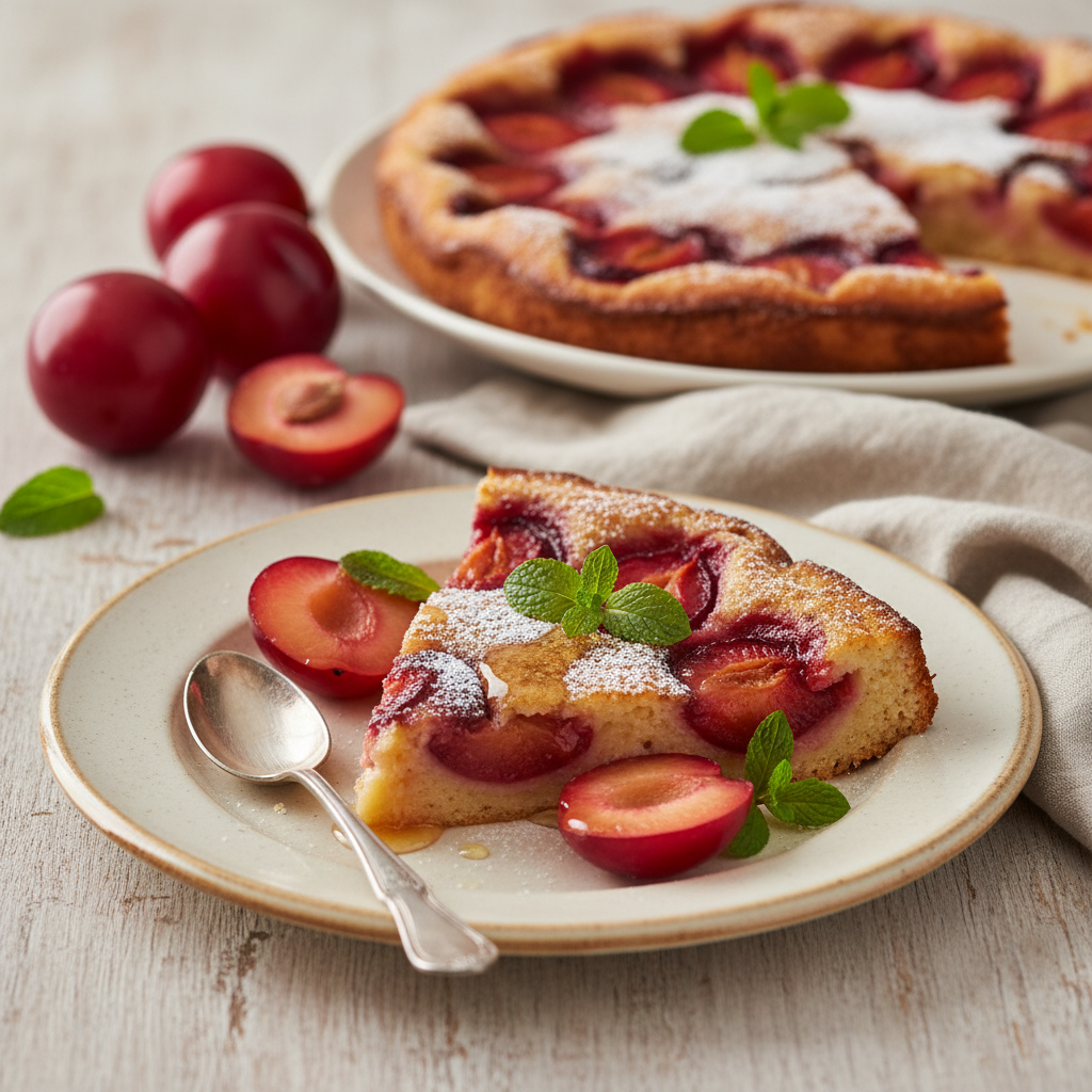 Photo de Recette de clafoutis aux prunes rouges rustique et fondant