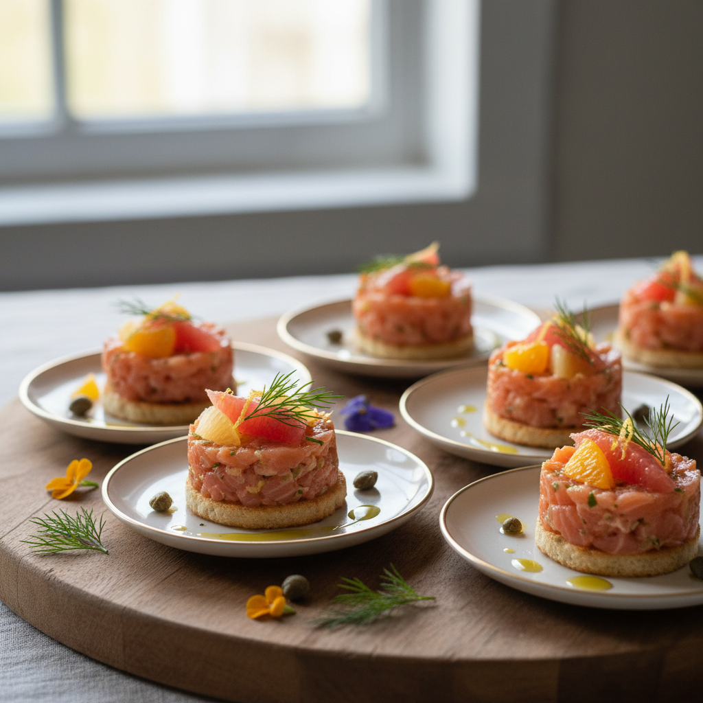 Photo de Recette de tartare de saumon frais aux agrumes et aneth