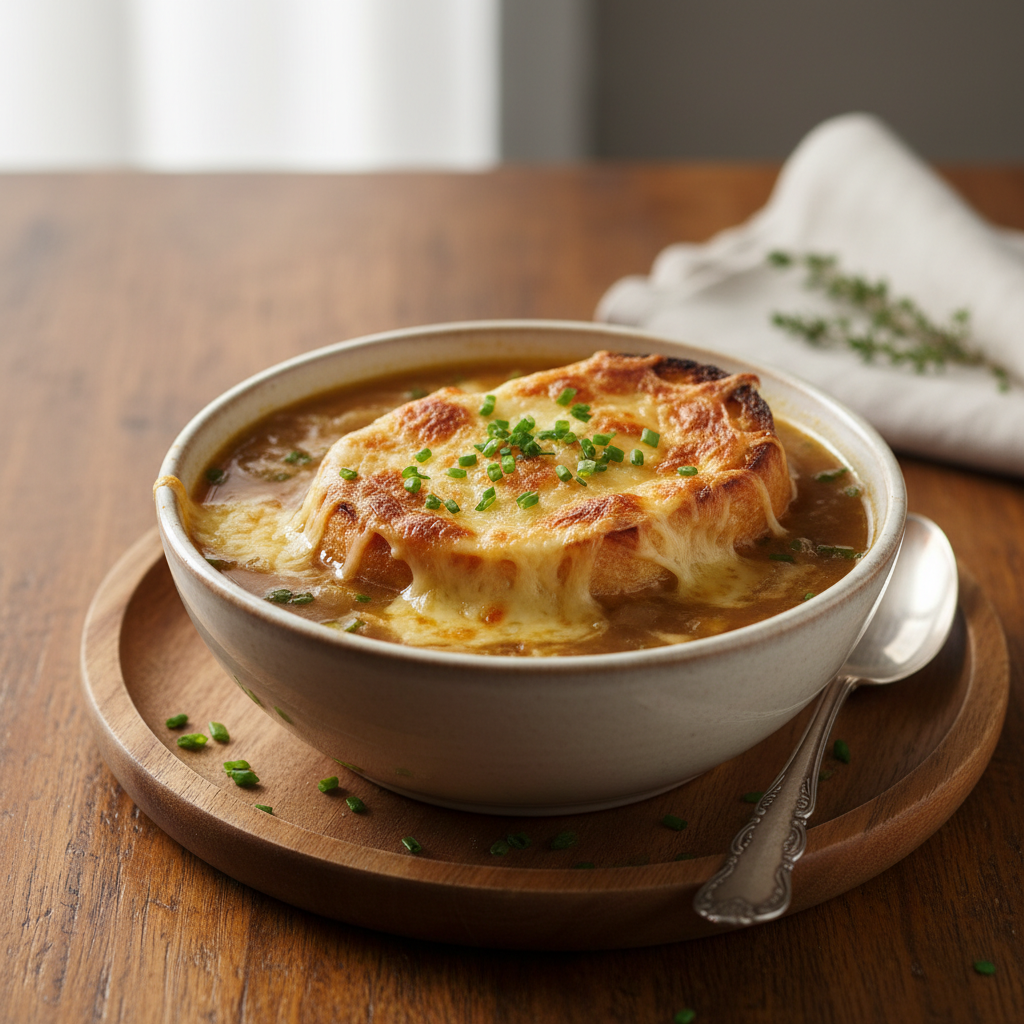 Photo de Recette de soupe à l'oignon maison façon bistrot