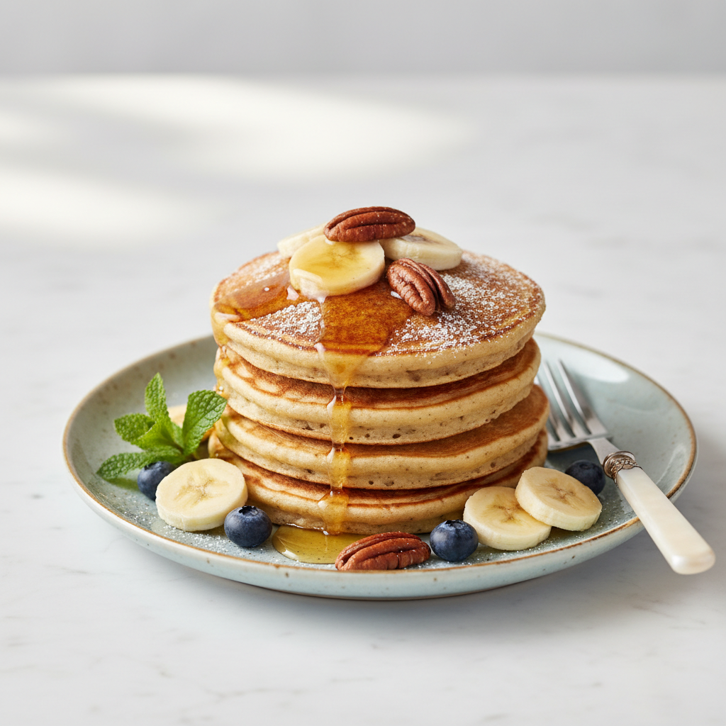 Photo de Recette de pancakes banane et flocons d'avoine moelleux