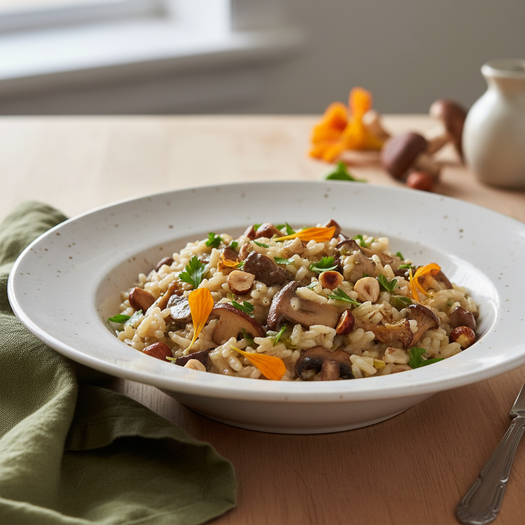 Photo de Recette du risotto aux champignons sauvages et noisettes