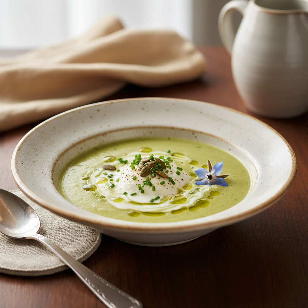 Photo de Recette de soupe à la courgette onctueuse au fromage frais