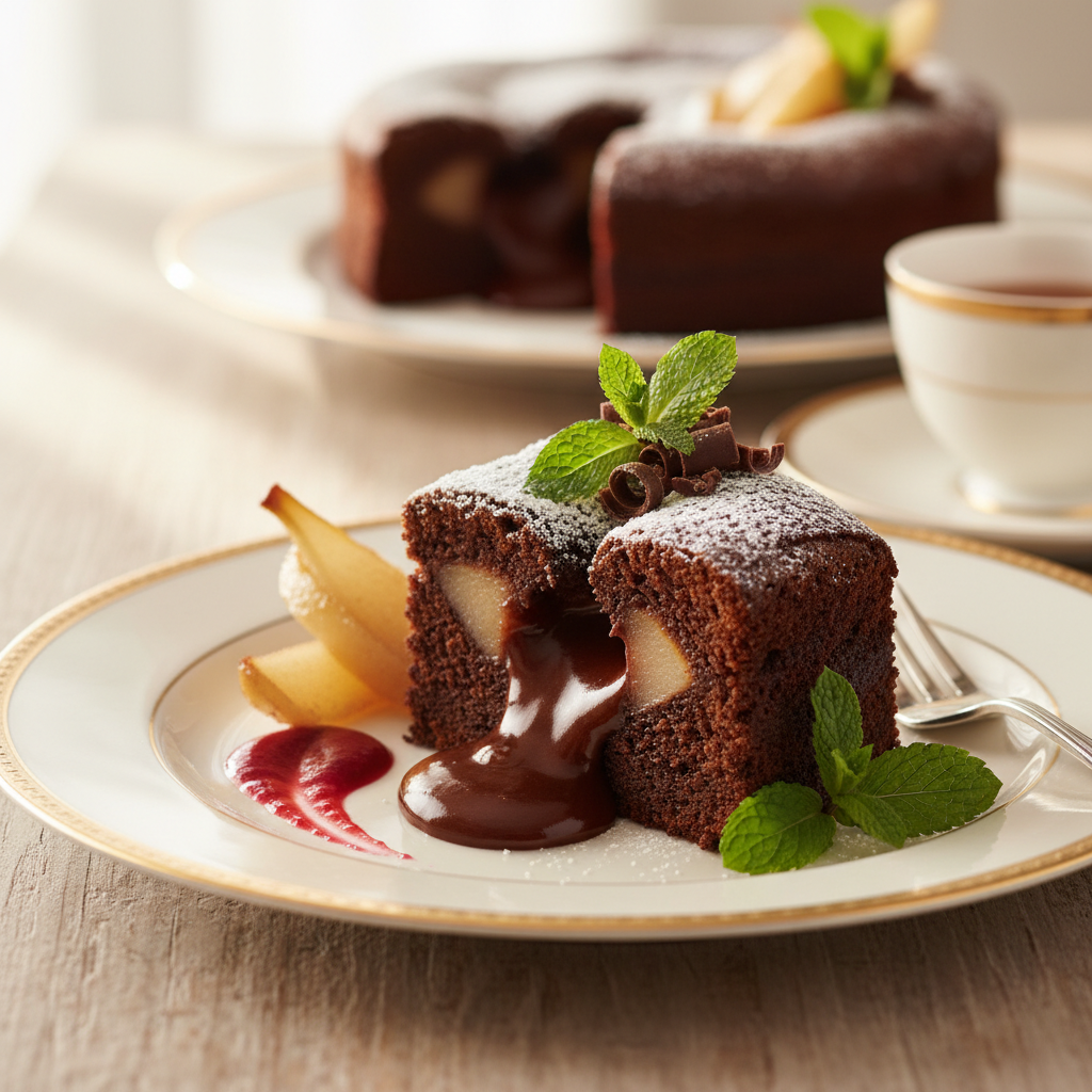 Photo de Recette d'un gâteau aux poires fondant et chocolaté