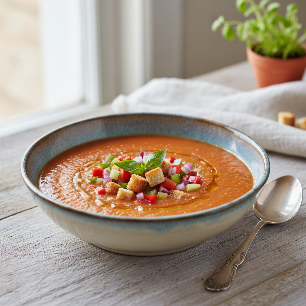 Photo de Recette de gaspacho andalou traditionnel et rafraîchissant