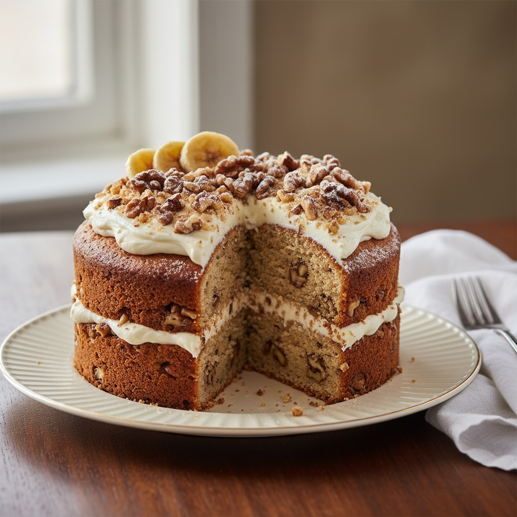 Photo de Recette de gâteau à la banane moelleux aux éclats de noix