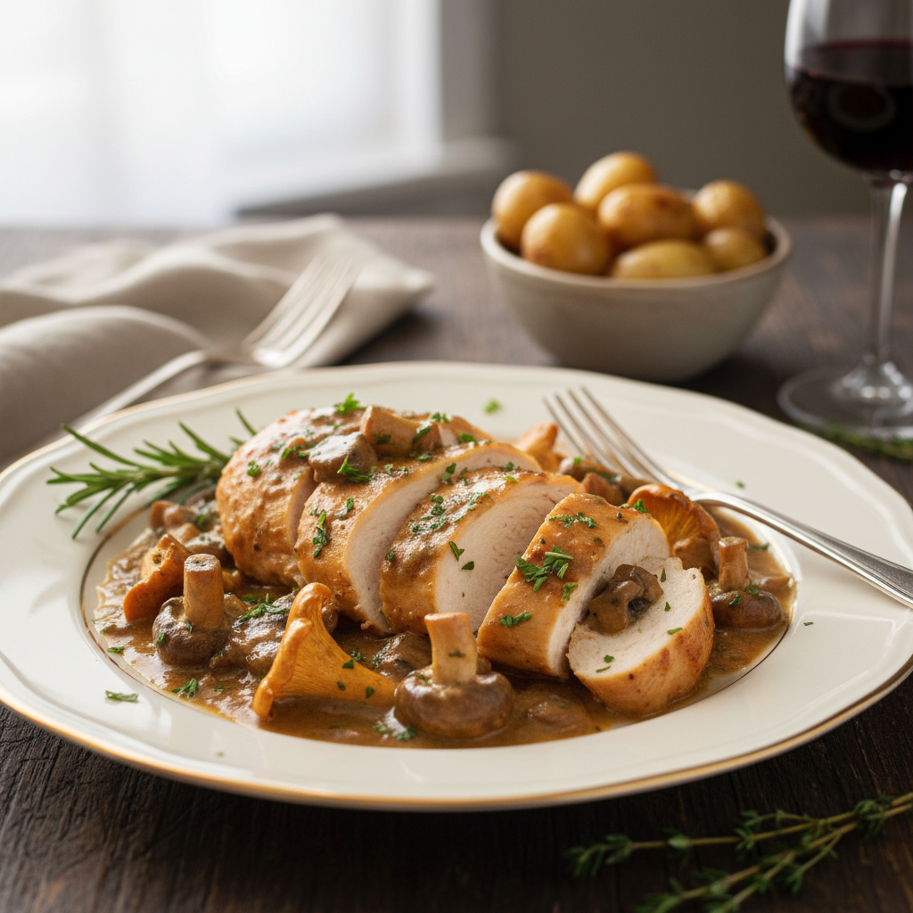 Photo de Recette de blancs de poulet à la forestière onctueux