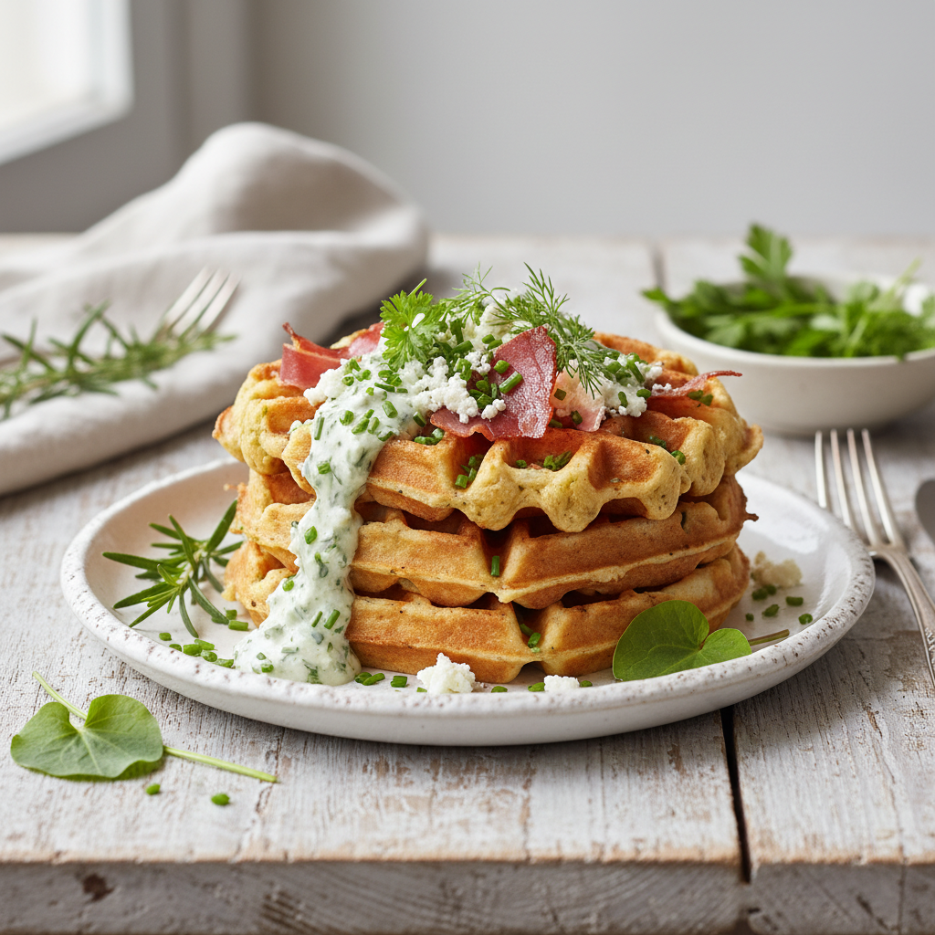 Photo de Recette des gaufres salées au fromage et herbes fraîches