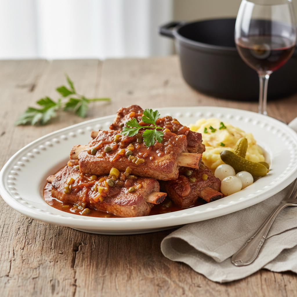 Photo de Recette de côtes de porc à la charcutière traditionnelle