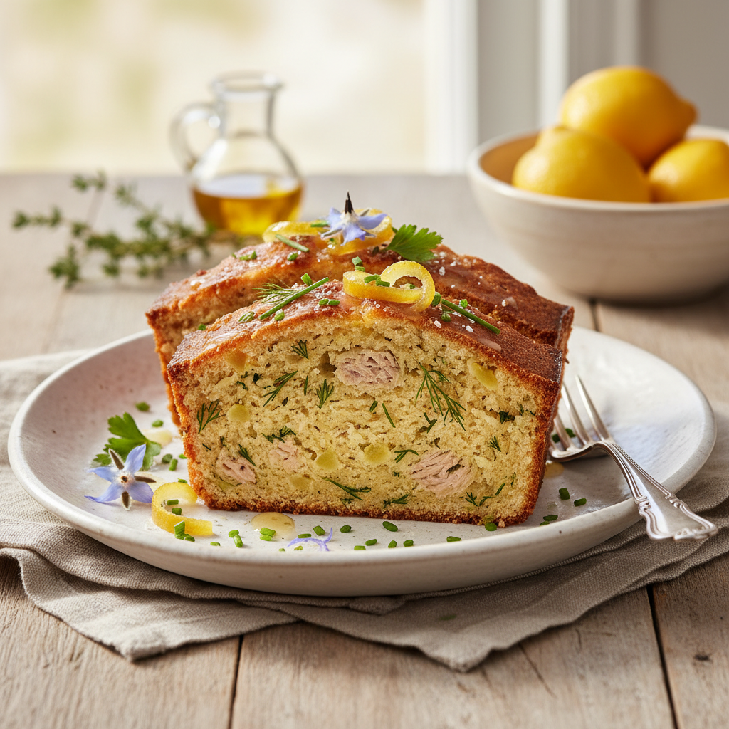 Photo de Recette de cake salé au thon et citron confit ultra moelleux