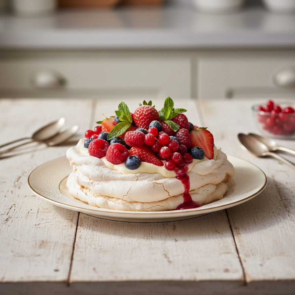 Photo de Recette de la pavlova aux fruits rouges crousti-fondante