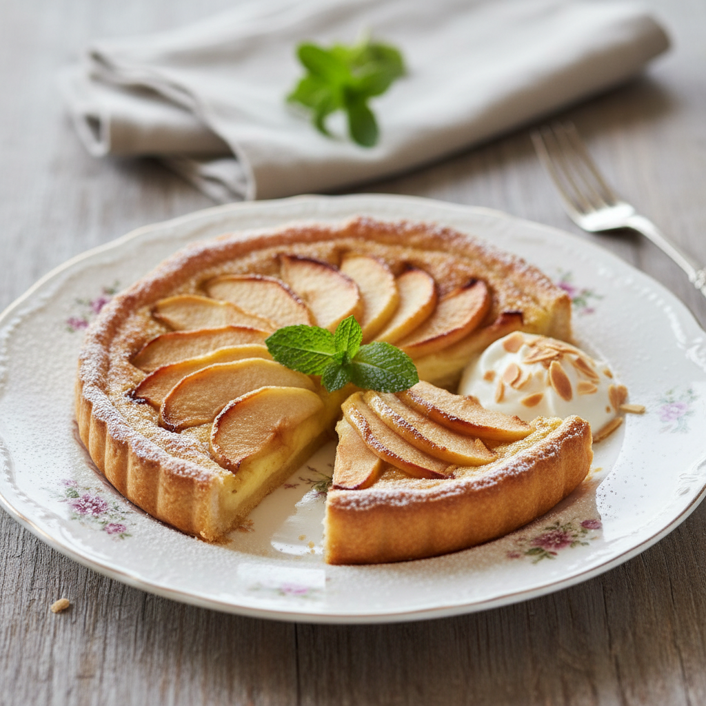 Photo de Recette de tarte normande aux pommes fondante et crémeuse