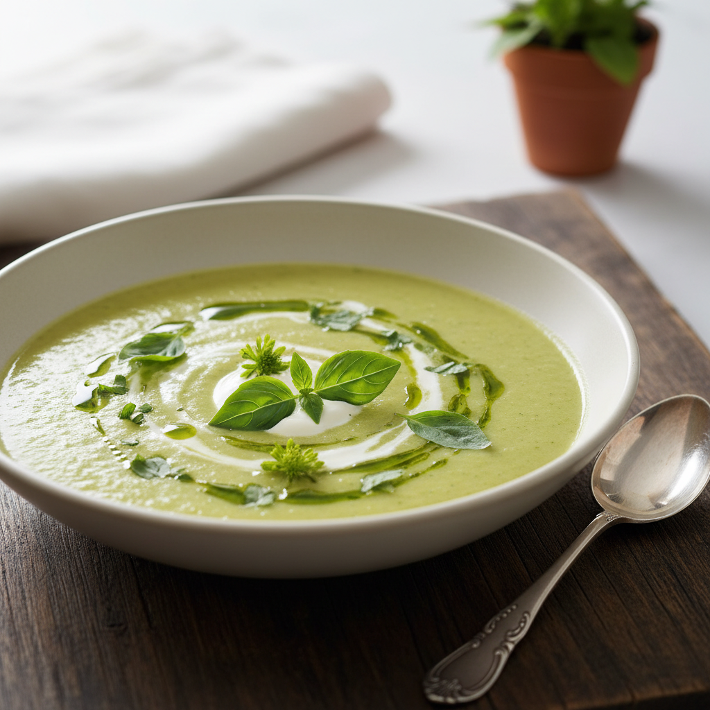 Photo de Recette de velouté de courgettes onctueux et sa touche de basilic