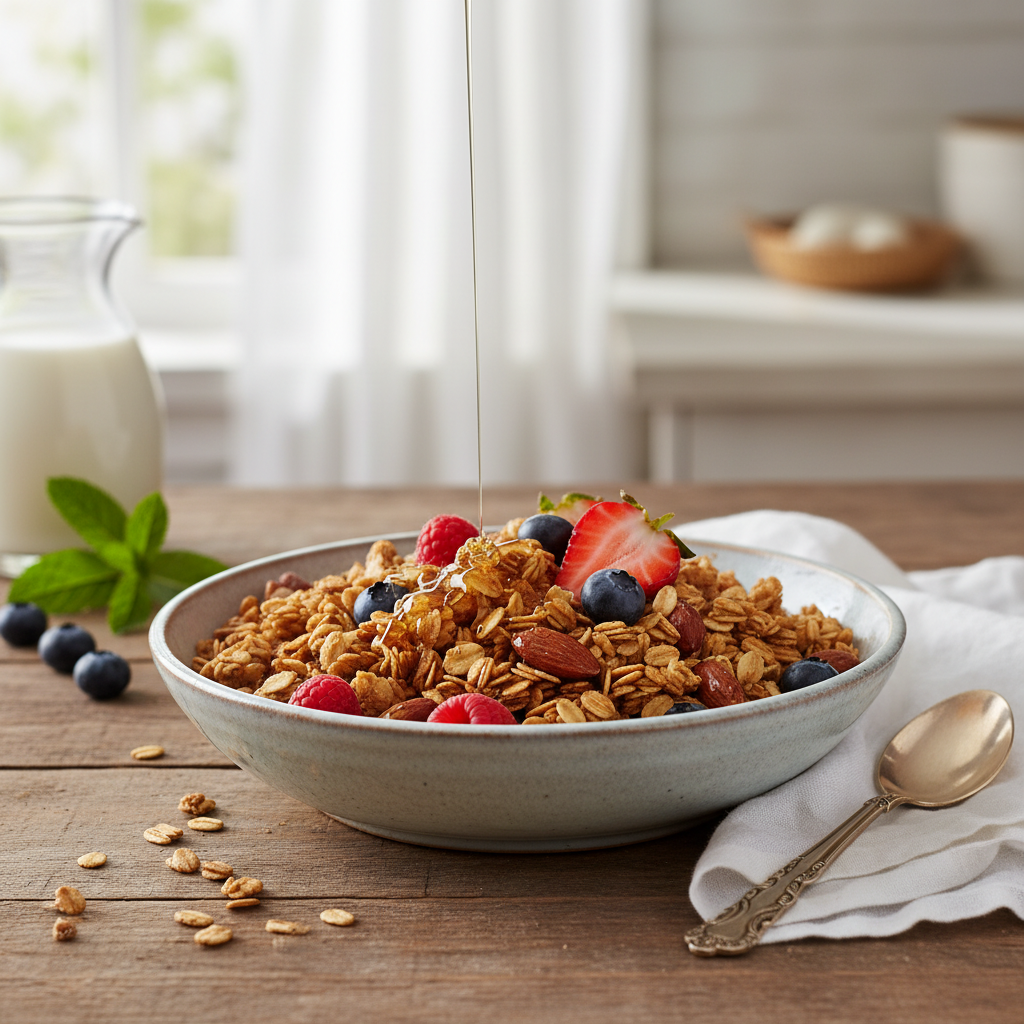 Photo de Recette de granola maison croustillant aux amandes et miel