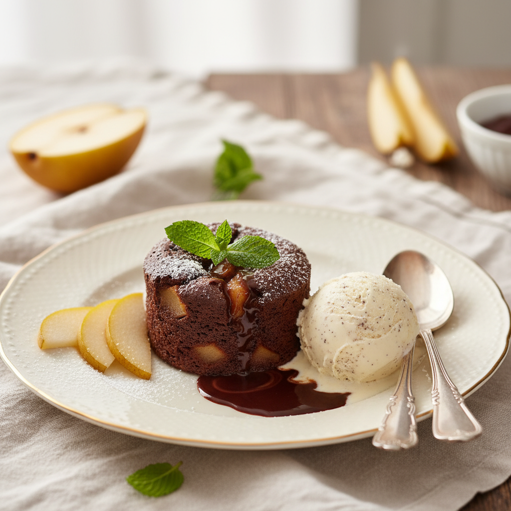 Photo de Recette de gâteau fondant chocolat poire à l'ancienne