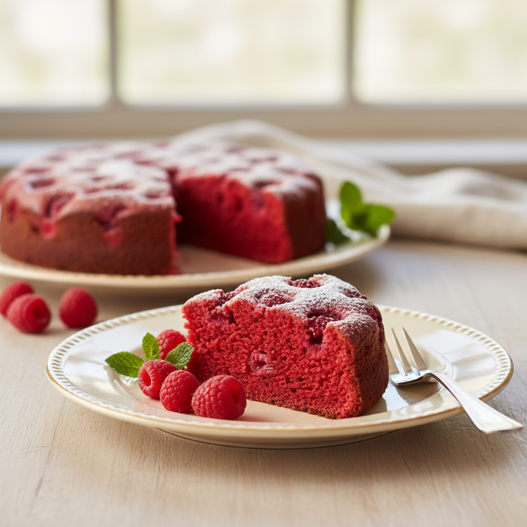 Photo de Recette de gâteau aux framboises frais et ultra moelleux
