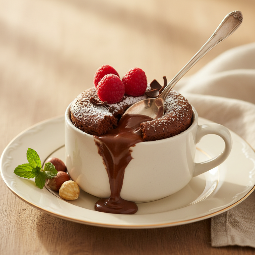 Photo de Recette d'un mug cake au nutella au cœur coulant
