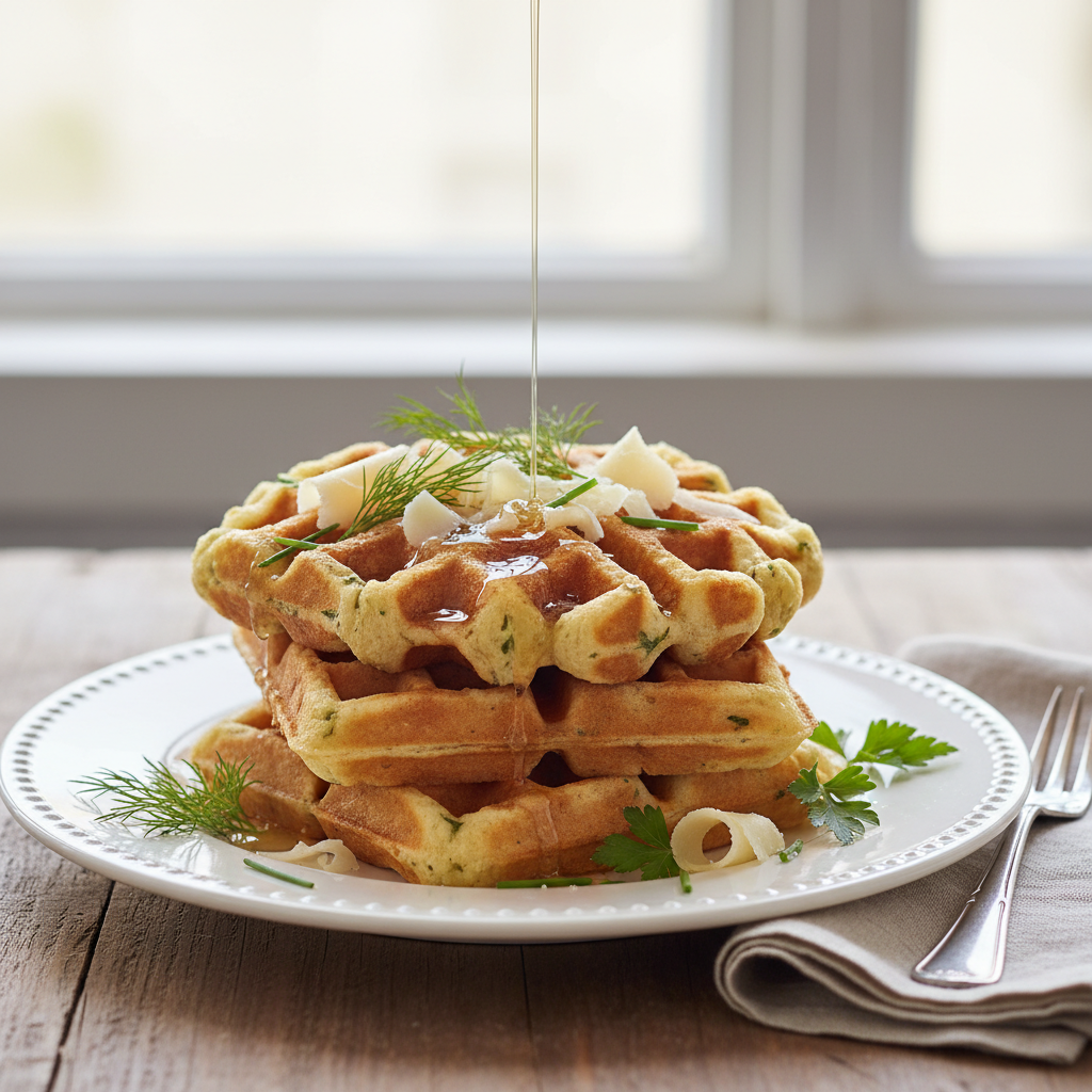 Photo de Recette de gaufres salées au comté et herbes fraîches