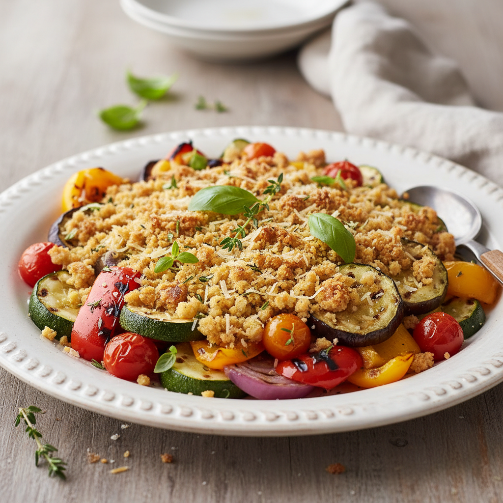 Photo de Recette du crumble de légumes grillés au parmesan